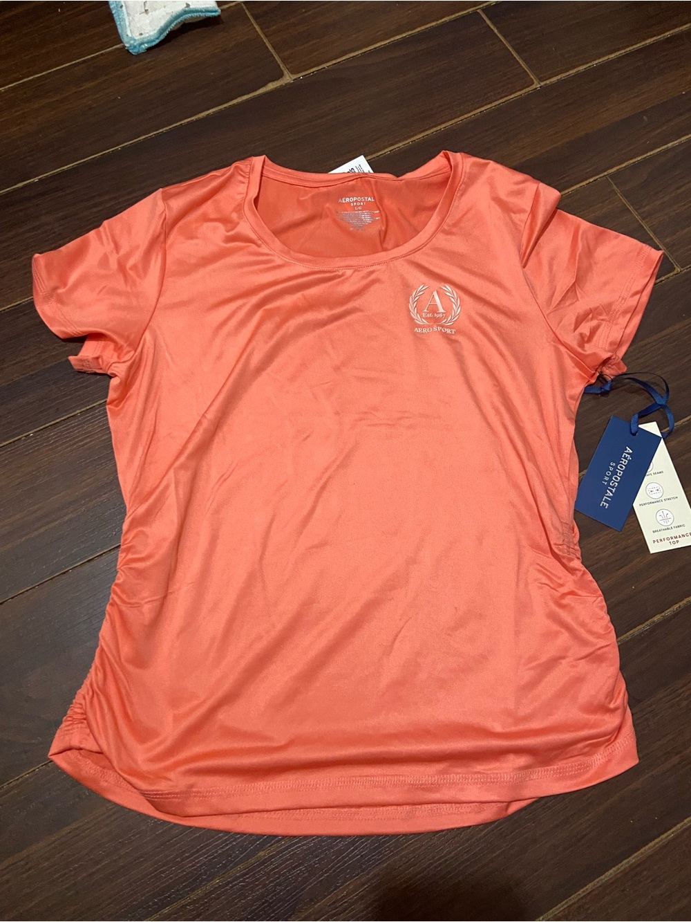 Aeropastale Sport Women's Size Large Coral Pink Short Sleeve Athletic Top NWT